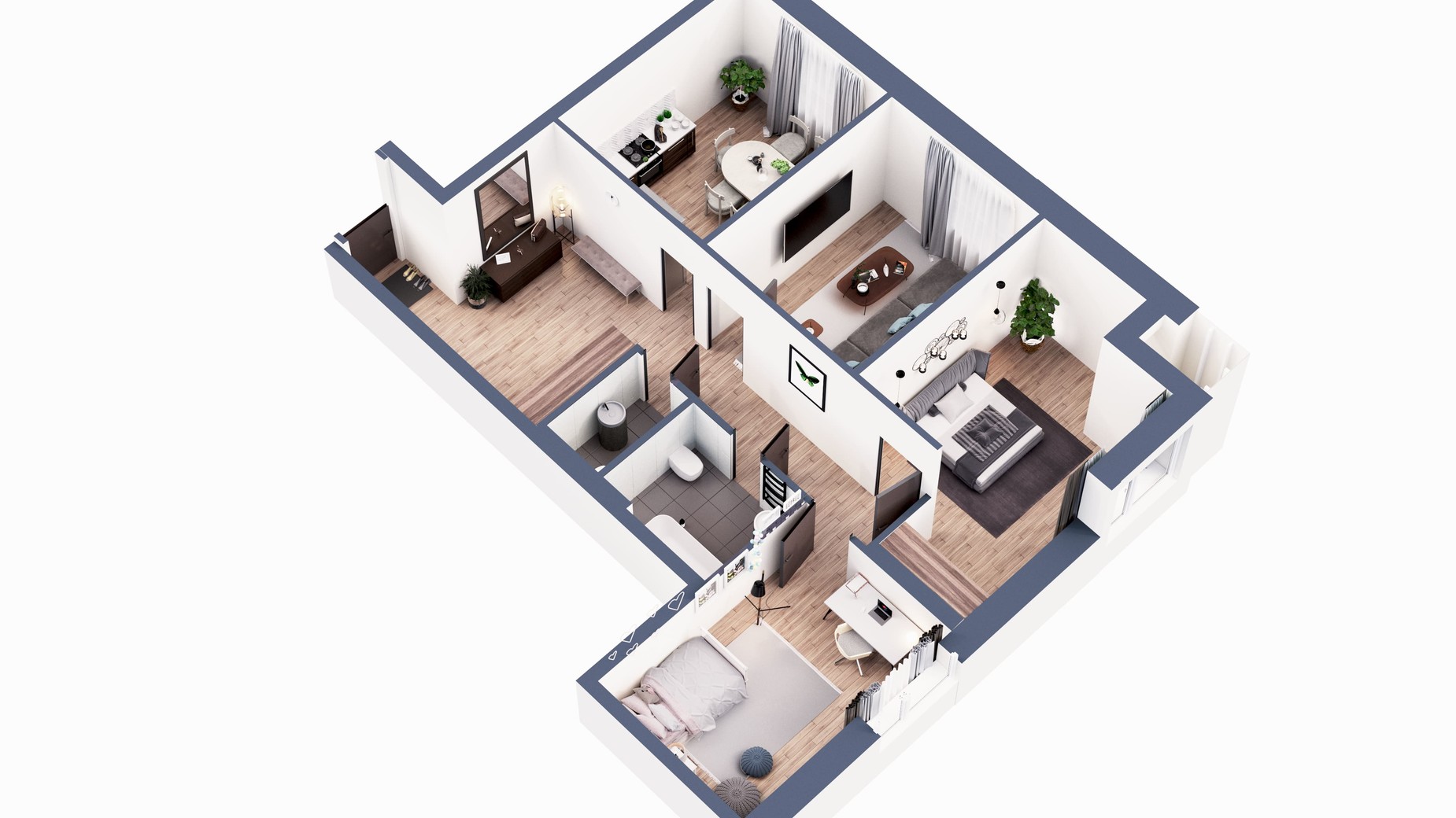Планировка 3-комнатной квартиры в ЖК Greenville Park 92.1 м², фото 281344