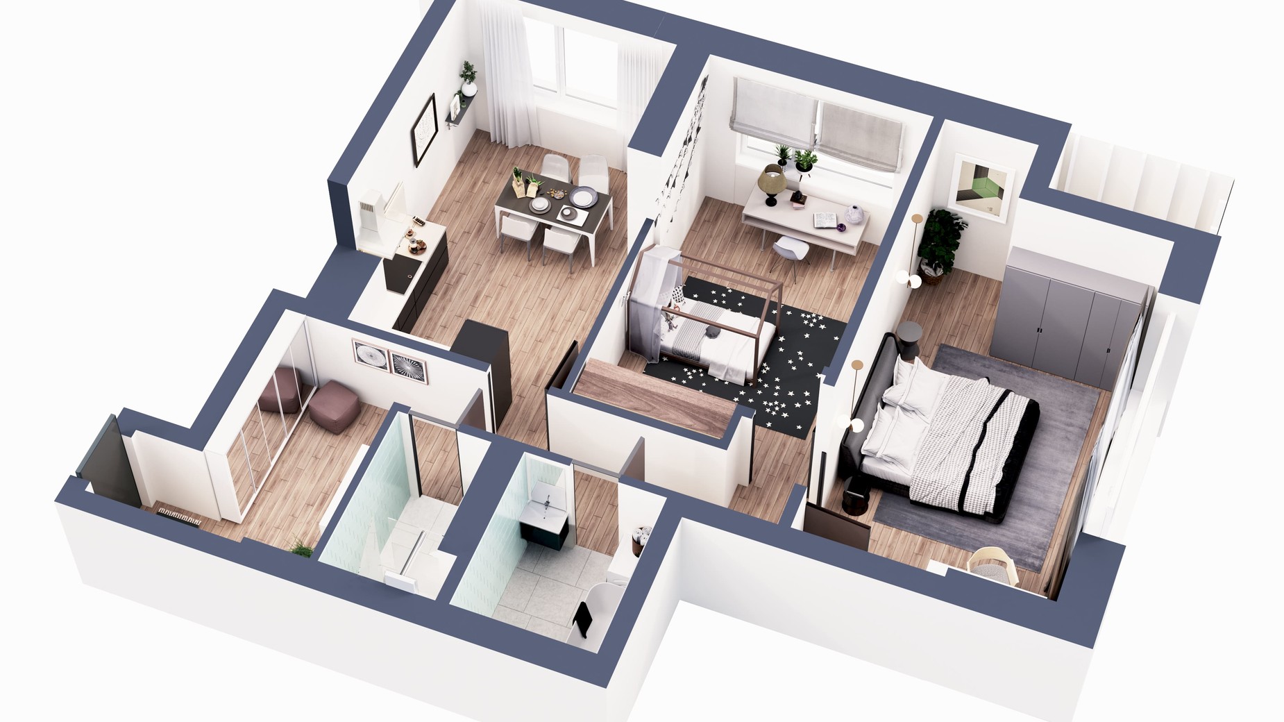 Планировка 2-комнатной квартиры в ЖК Greenville Park 78 м², фото 281360