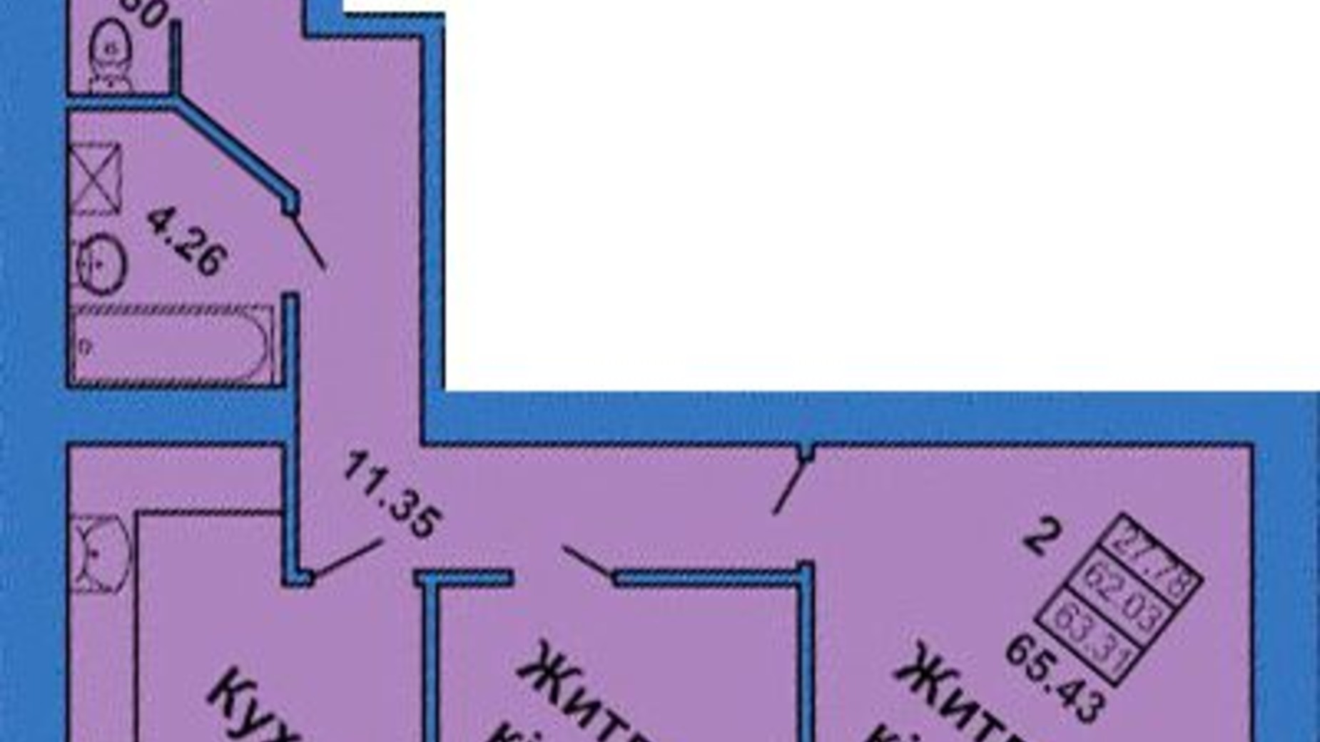 Планировка 2-комнатной квартиры в ЖК ул. Весенняя, 9 65.43 м², фото 282119