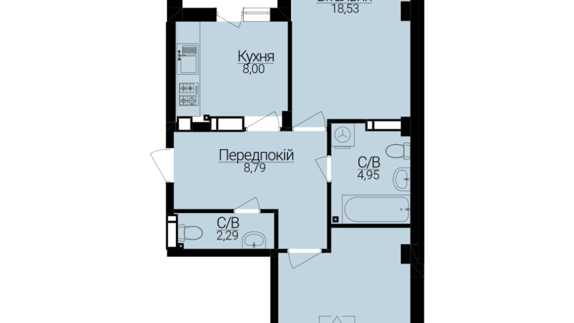 Планировка 2-комнатной квартиры в ЖК Гостомель Residence 61.64 м², фото 282323