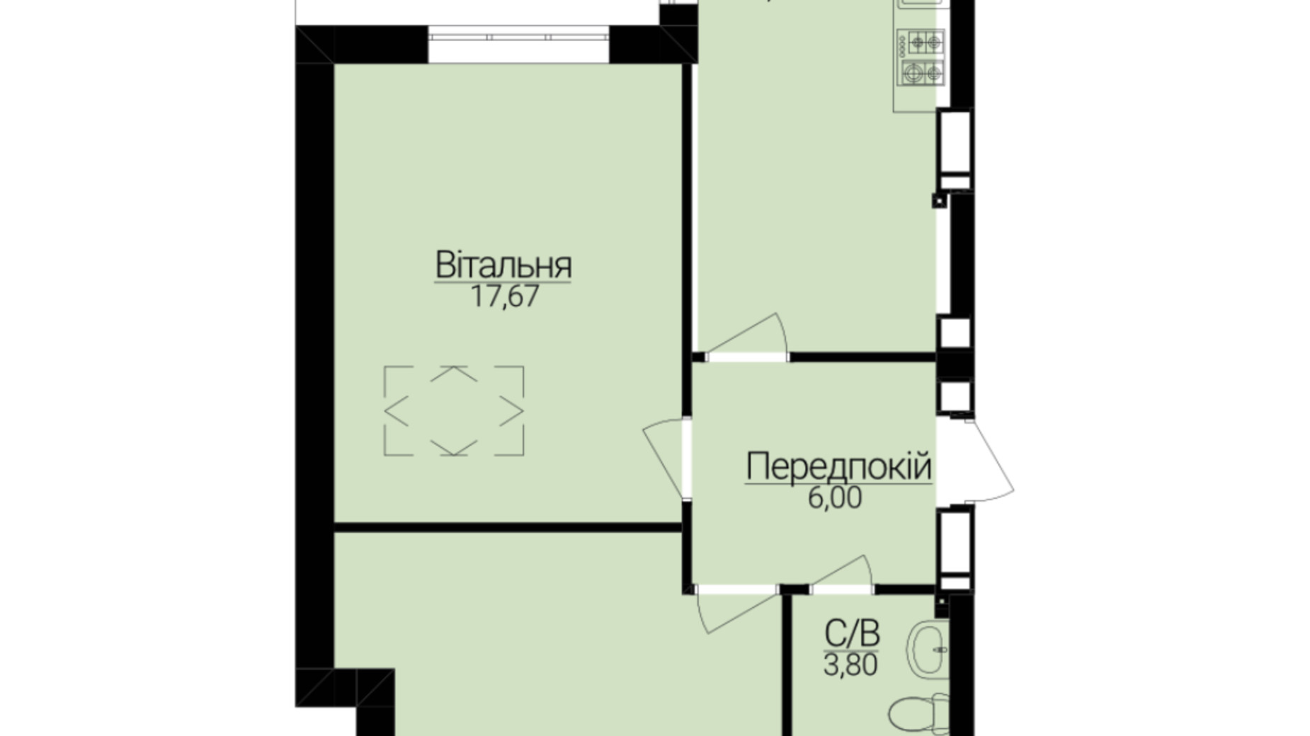 Планування 2-кімнатної квартири в ЖК Гостомель Residence 69.46 м², фото 282325