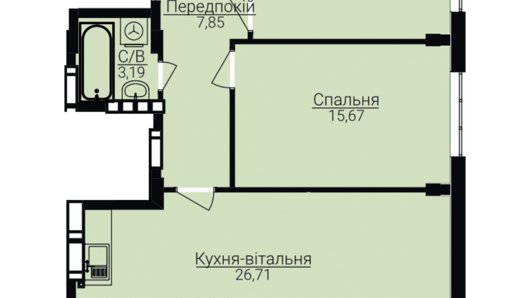 Планировка 2-комнатной квартиры в ЖК Гостомель Residence 75.23 м², фото 282328