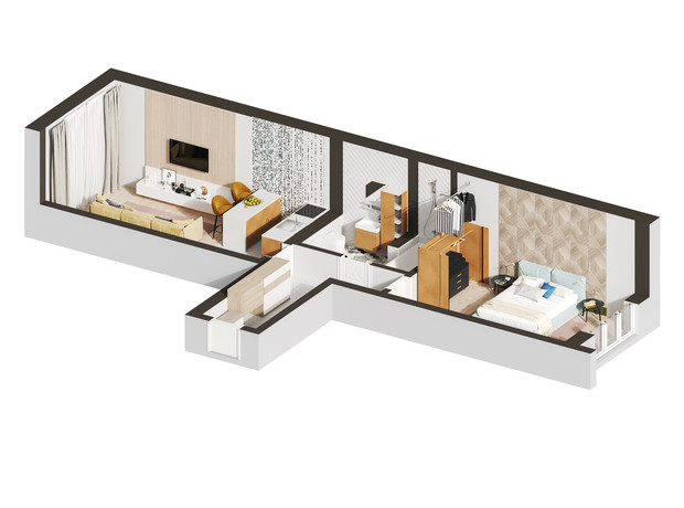 ЖК Гостомель Residence: планування 1-кімнатної квартири 46.45 м²