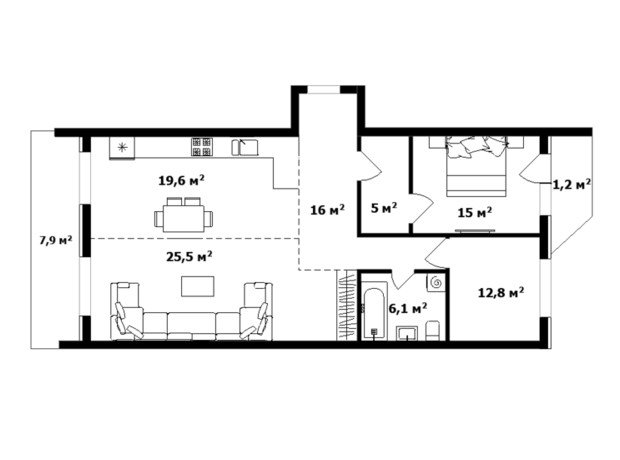 ЖК River Land: планировка 3-комнатной квартиры 109.2 м²