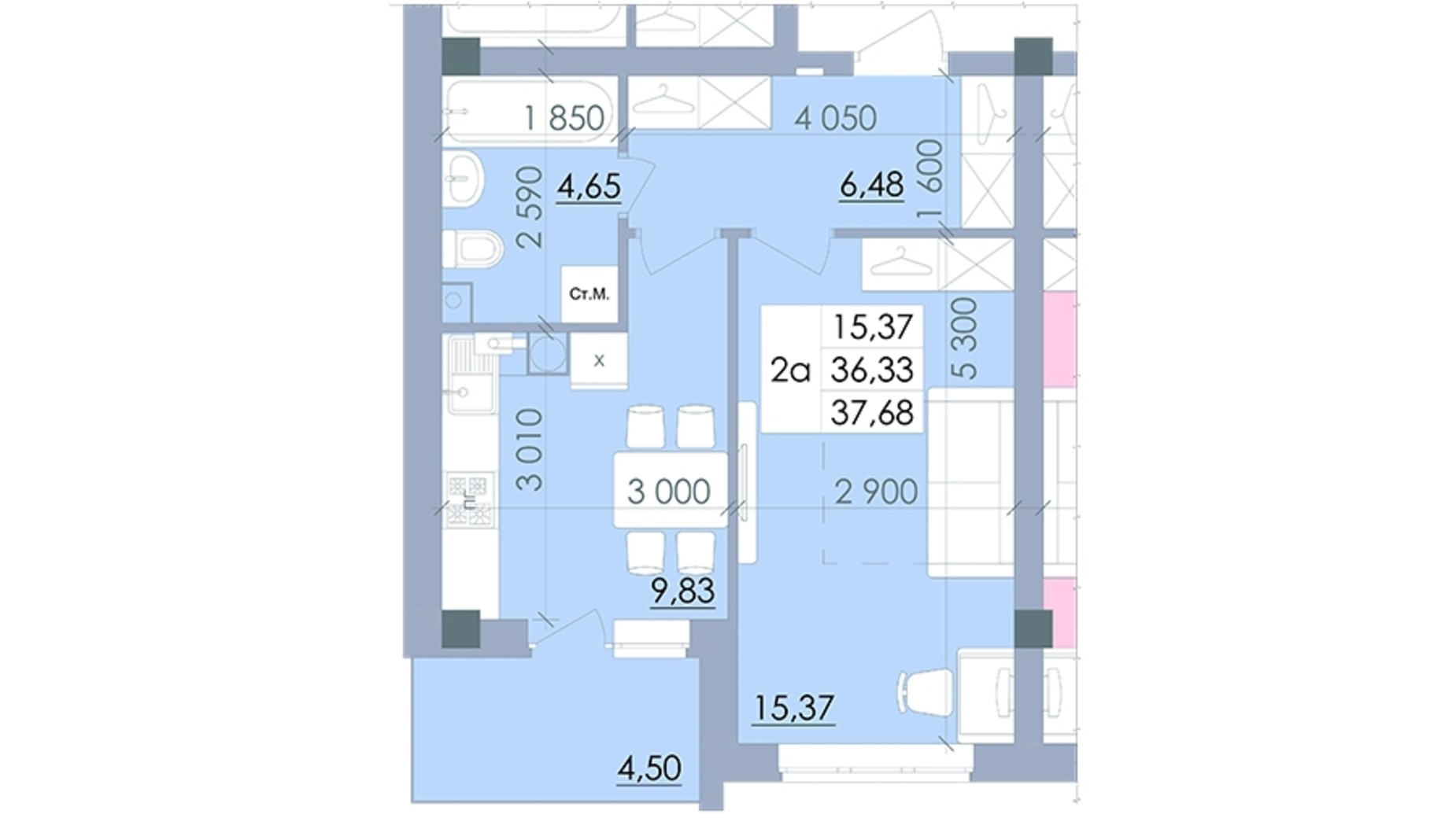 ЖК ул. Полтавский Шлях 61, Чутово: однокомнатная планировка 37.68 м² (дом  1) по цене 610416 грн от застройщика Комбинат производственных предприятий  | DIM.RIA