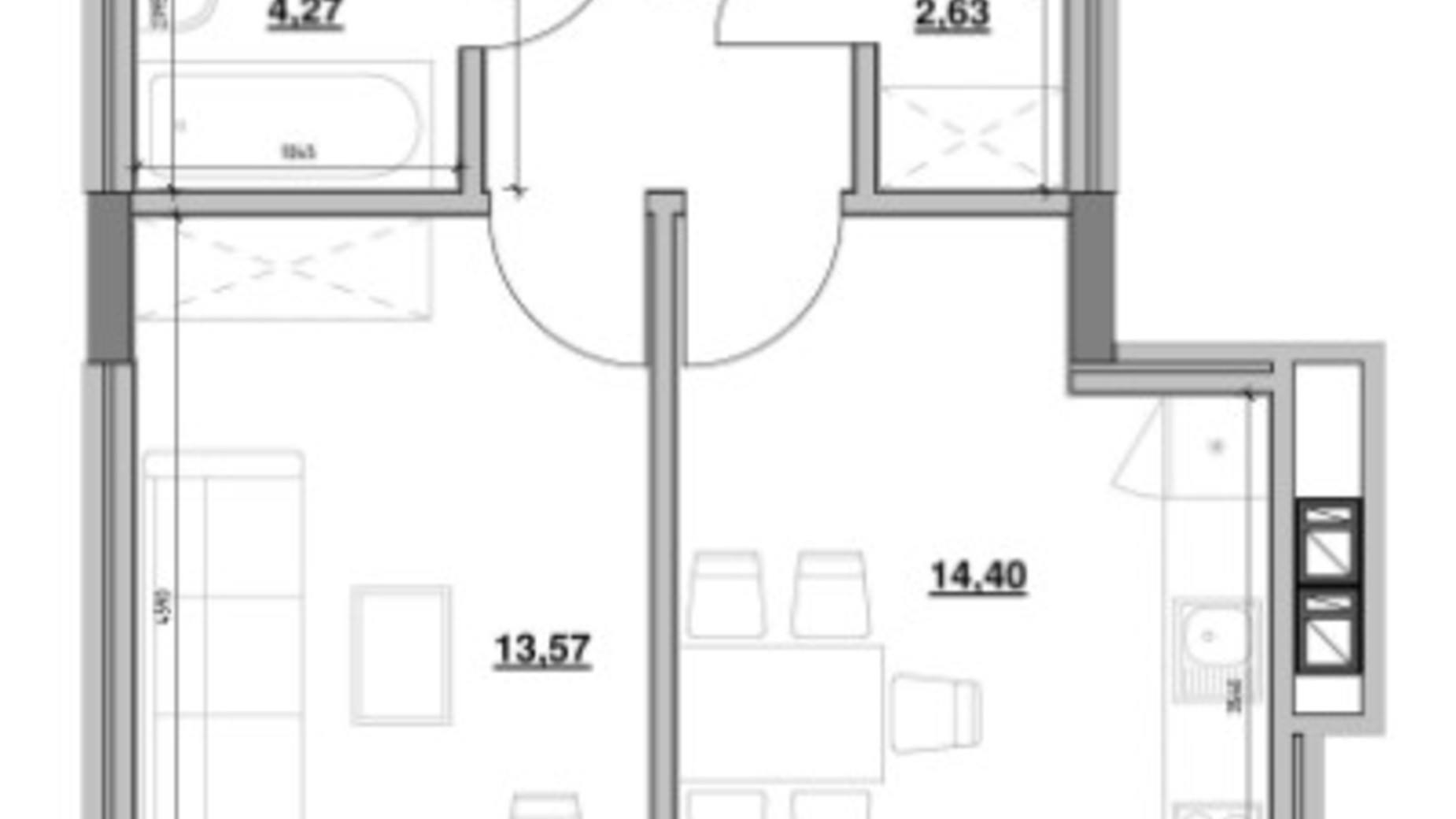 Планировка 1-комнатной квартиры в ЖК Вилла Погулянка 40.9 м², фото 282799