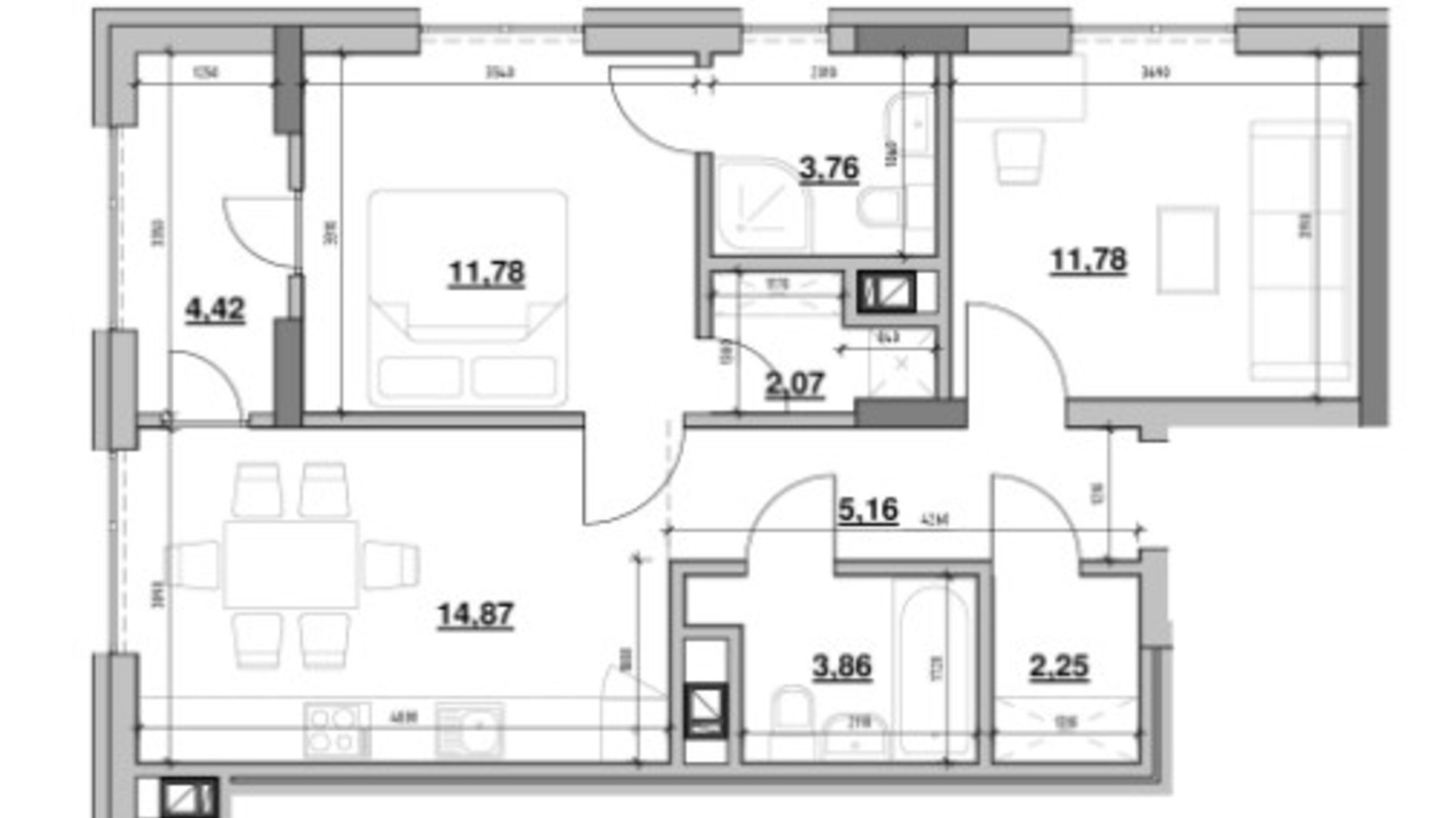 Планування 2-кімнатної квартири в ЖК Вілла Погулянка 59.95 м², фото 282801