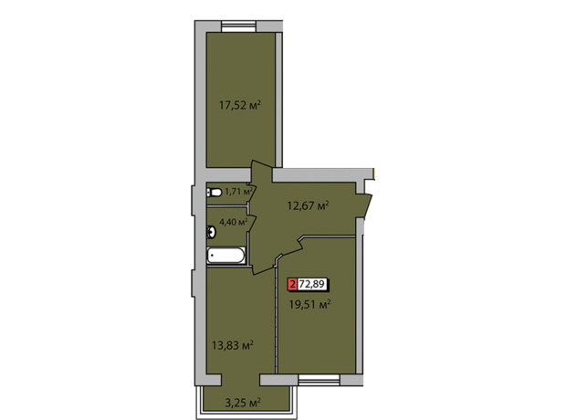 ЖК Парковый квартал: планировка 2-комнатной квартиры 72.89 м²
