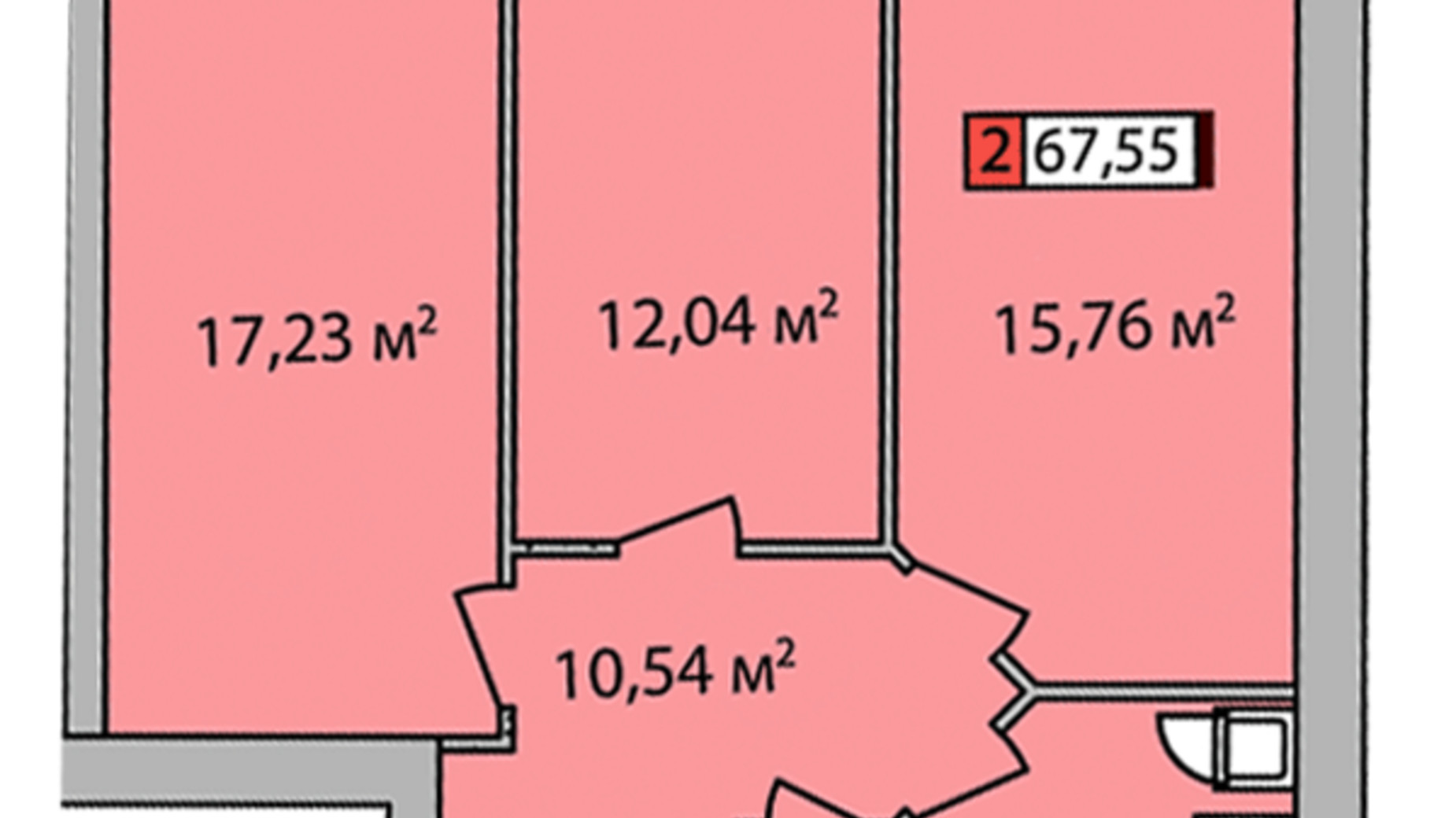 Планировка 2-комнатной квартиры в ЖК Парковый квартал 67.55 м², фото 282860