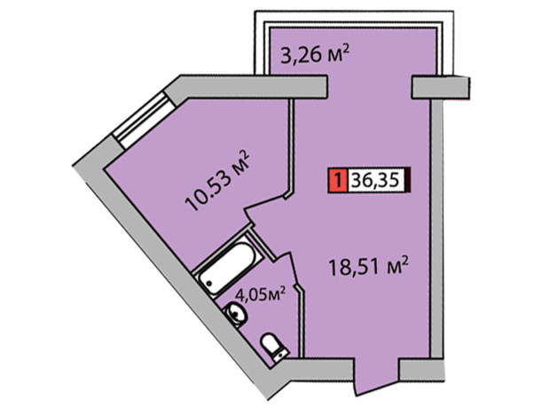 ЖК Парковый квартал: планировка 1-комнатной квартиры 36.35 м²