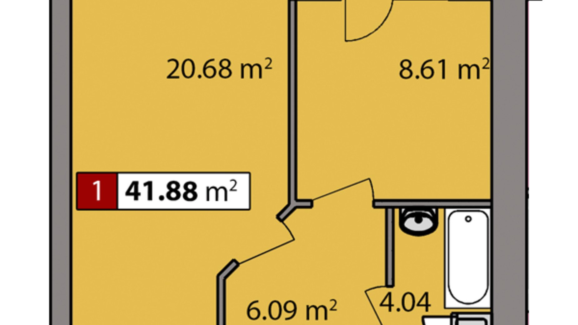 Планировка 1-комнатной квартиры в ЖК Парковый квартал 41.88 м², фото 282876