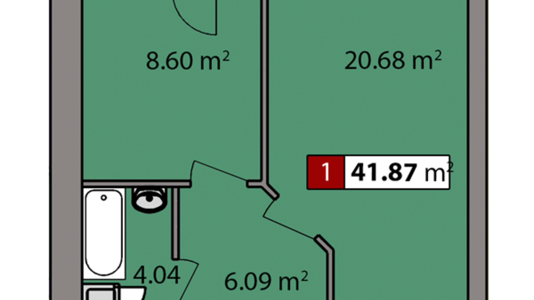 Планировка 1-комнатной квартиры в ЖК Парковый квартал 41.87 м², фото 282879