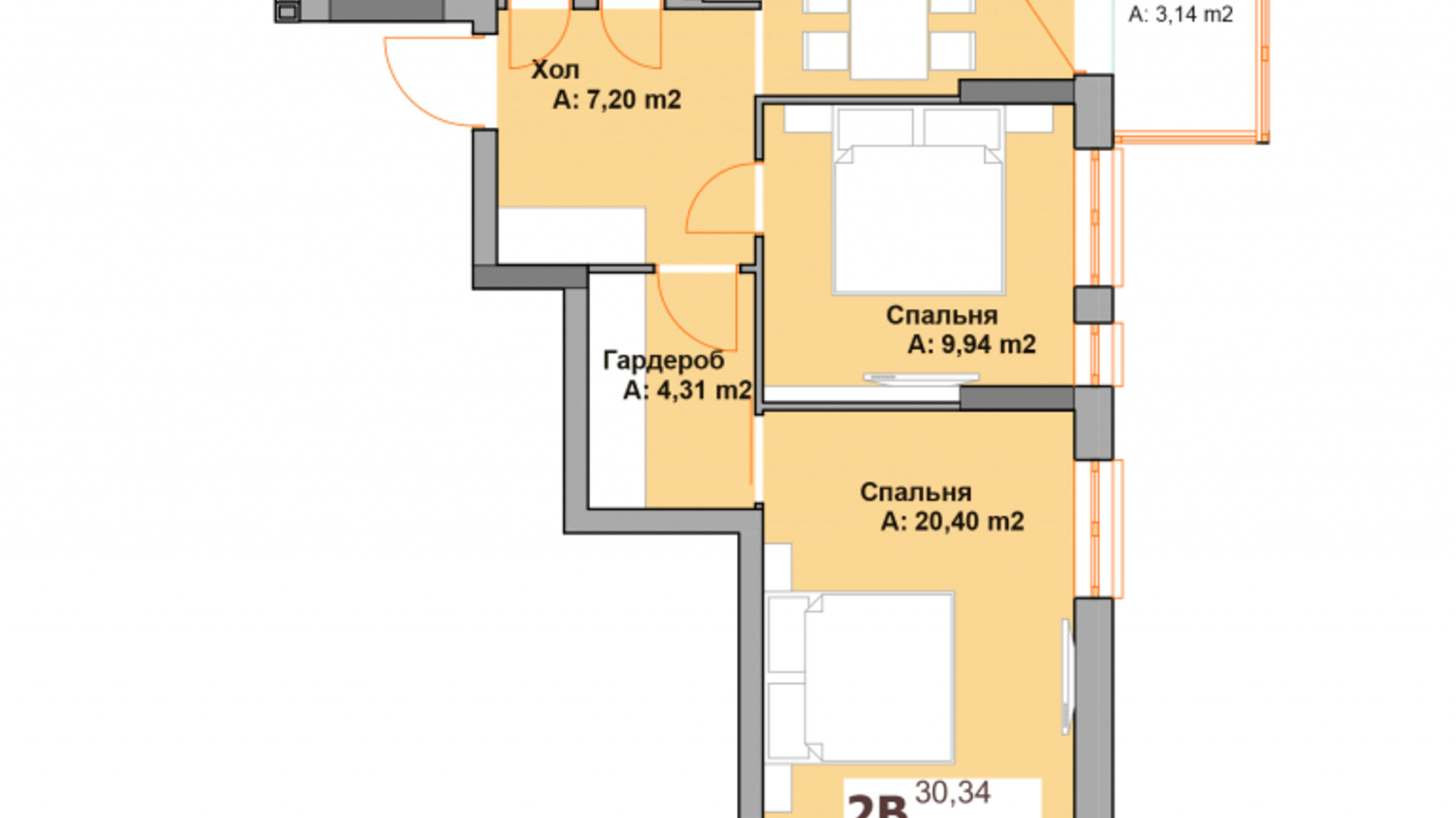 Планування 2-кімнатної квартири в ЖК Vyshgorod Sky 62.68 м², фото 282971