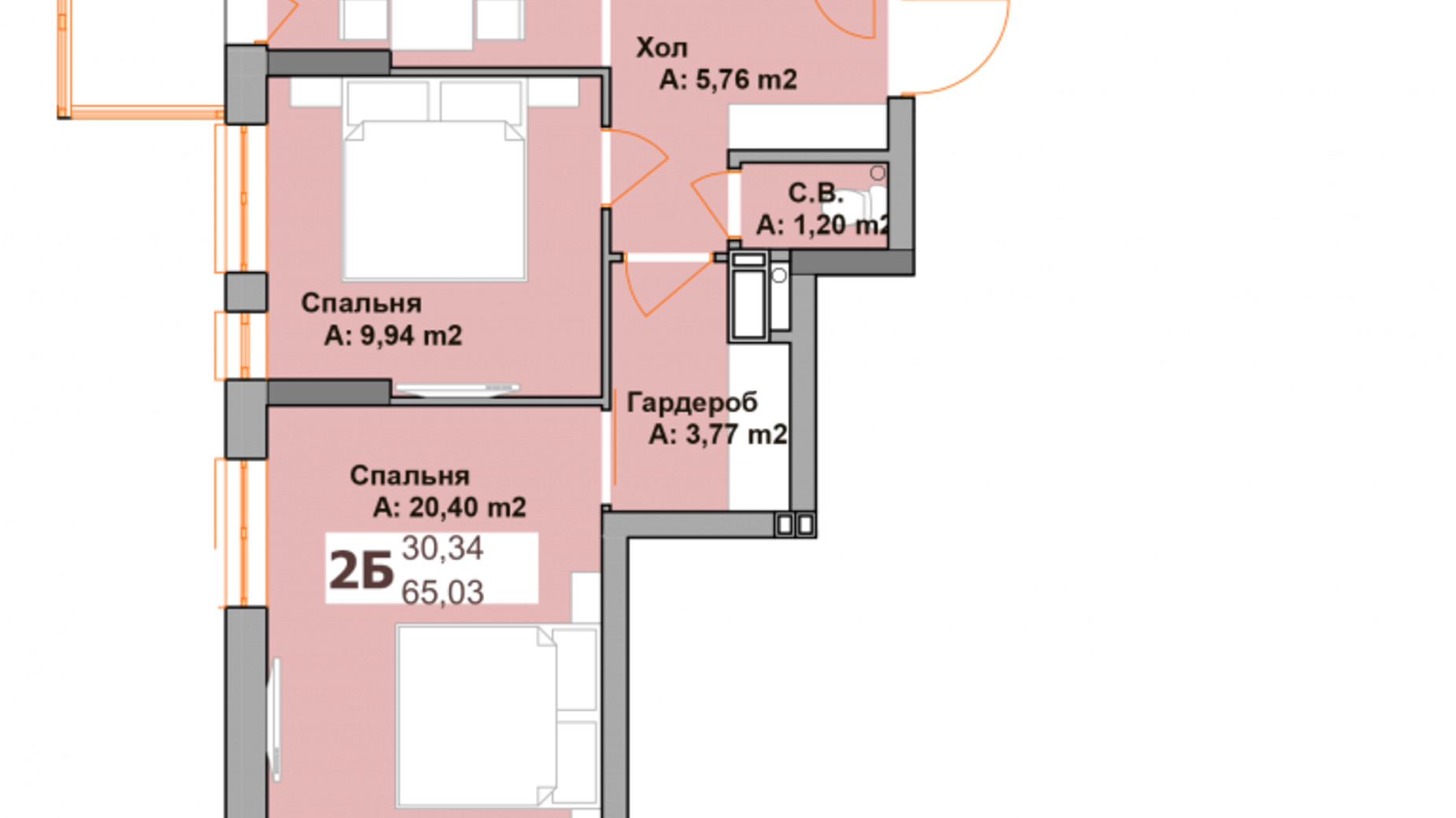 Планировка 2-комнатной квартиры в ЖК Vyshgorod Sky 63.46 м², фото 282975