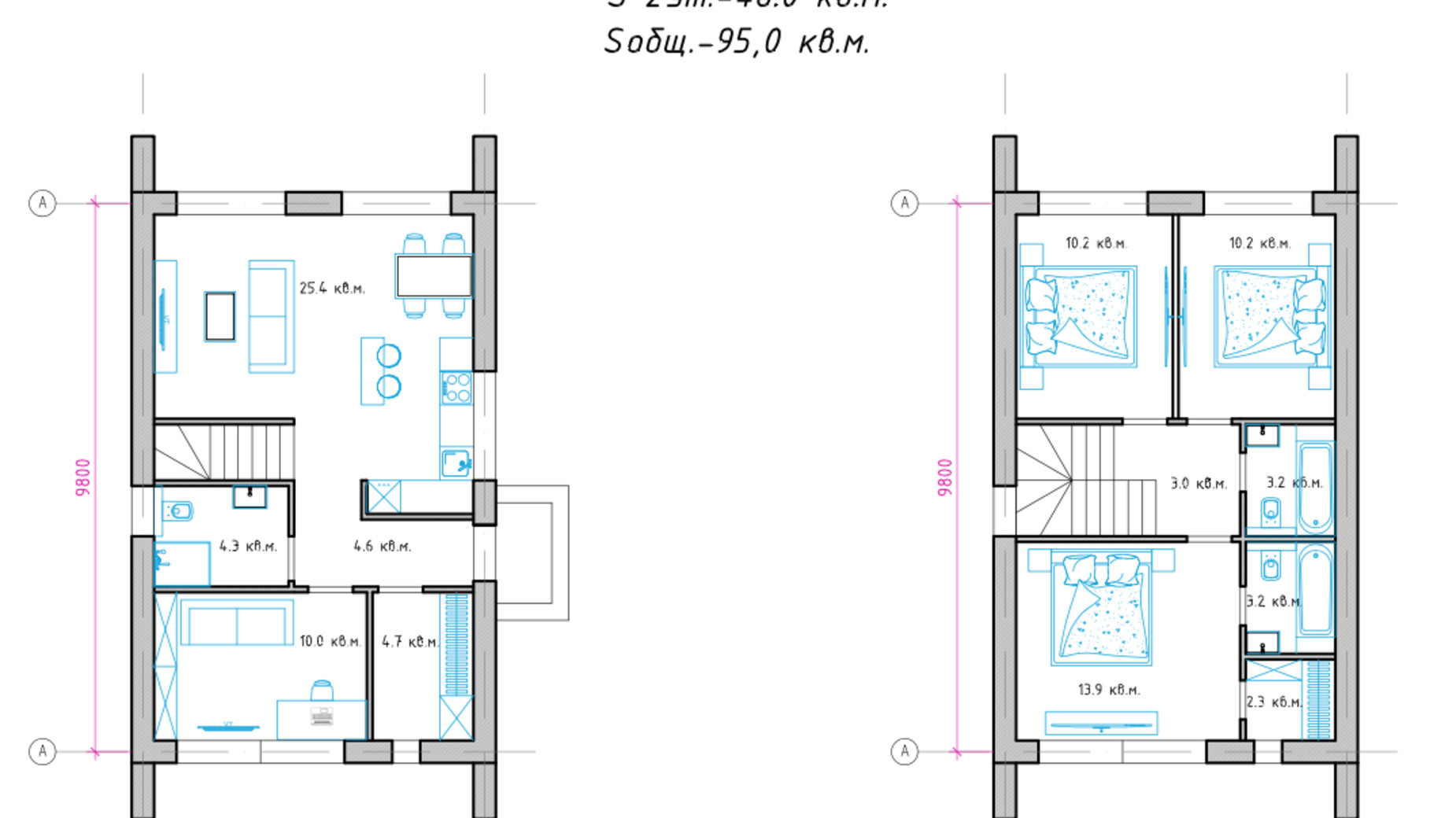 Планировка коттеджа в КГ Михайловский квартал 95 м², фото 283452