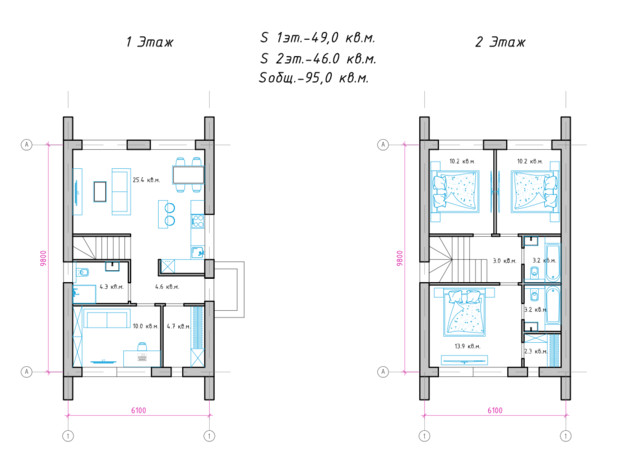 КГ Михайловский квартал: планировка 4-комнатной квартиры 95 м²