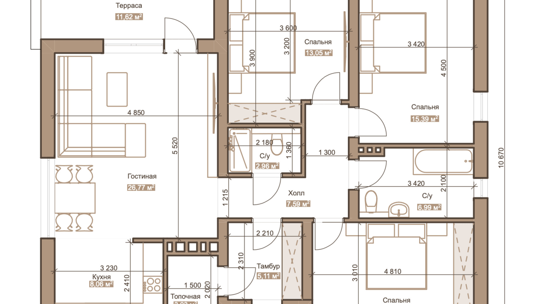 Планировка коттеджа в КГ Генеральский 103.43 м², фото 283628