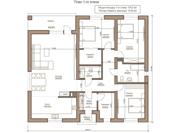 КГ Генеральский: планировка 3-комнатной квартиры 139.3 м²