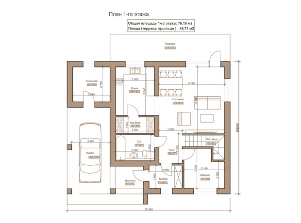 КГ Генеральский: планировка 3-комнатной квартиры 150 м²