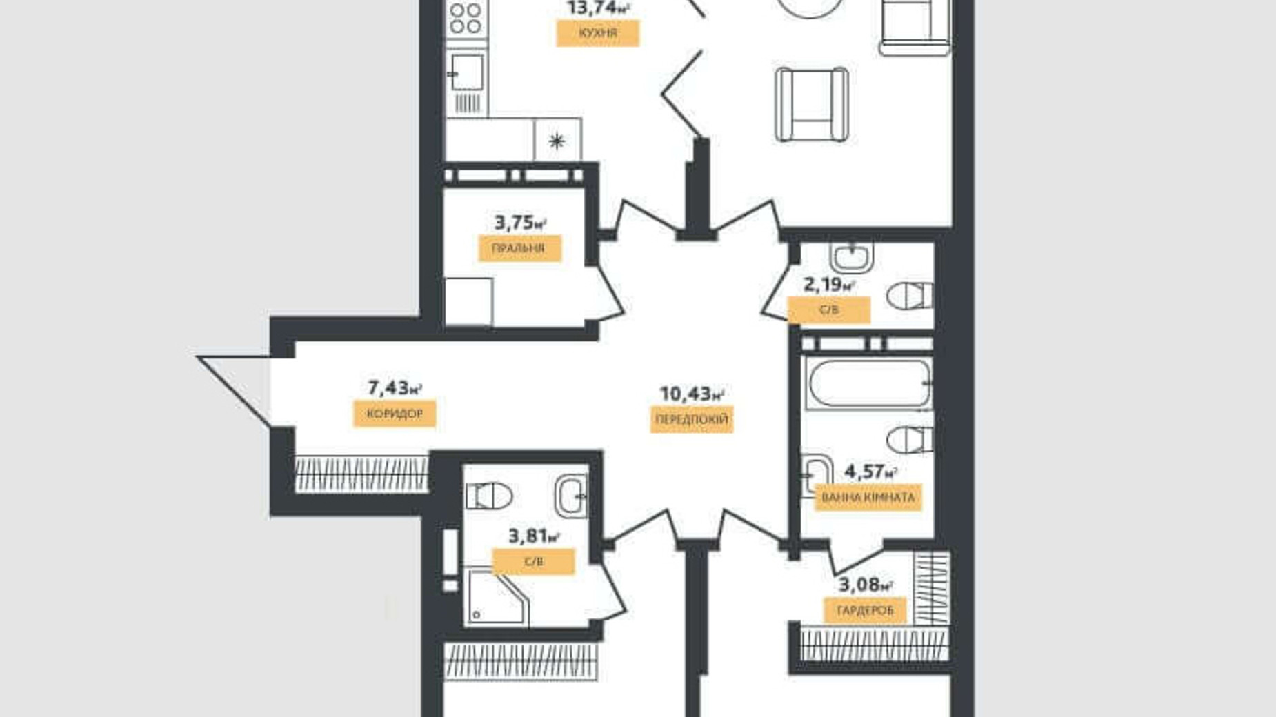 Планировка 3-комнатной квартиры в КД La Manche 109.34 м², фото 283937