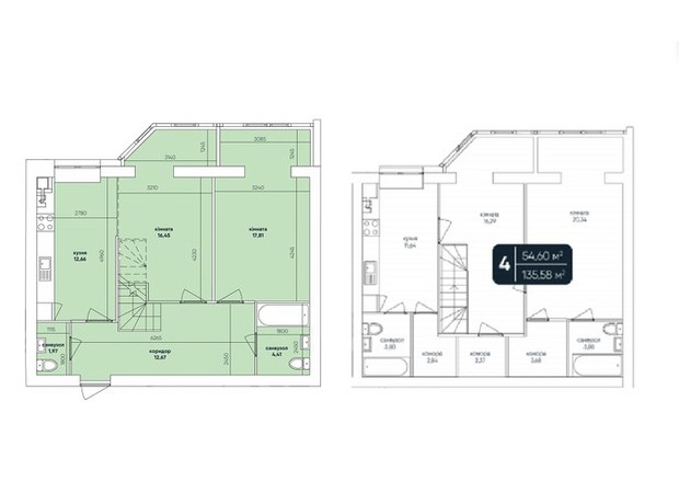 ЖК Ковалевский: планировка 4-комнатной квартиры 135.58 м²