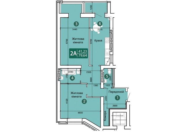 ЖК Заречный: планировка 2-комнатной квартиры 79.64 м²