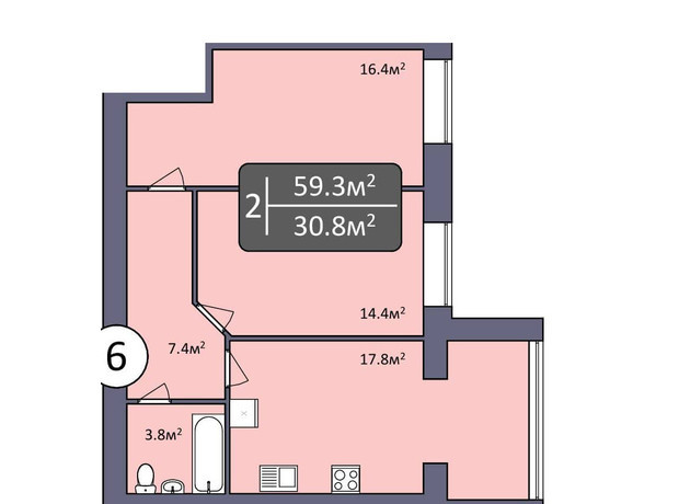ЖК Північна Мрія: планування 2-кімнатної квартири 59.3 м²
