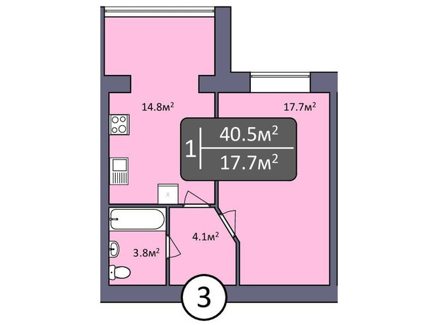 ЖК Північна Мрія: планування 1-кімнатної квартири 40.5 м²