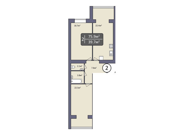 ЖК Північна Мрія: планування 2-кімнатної квартири 75.9 м²