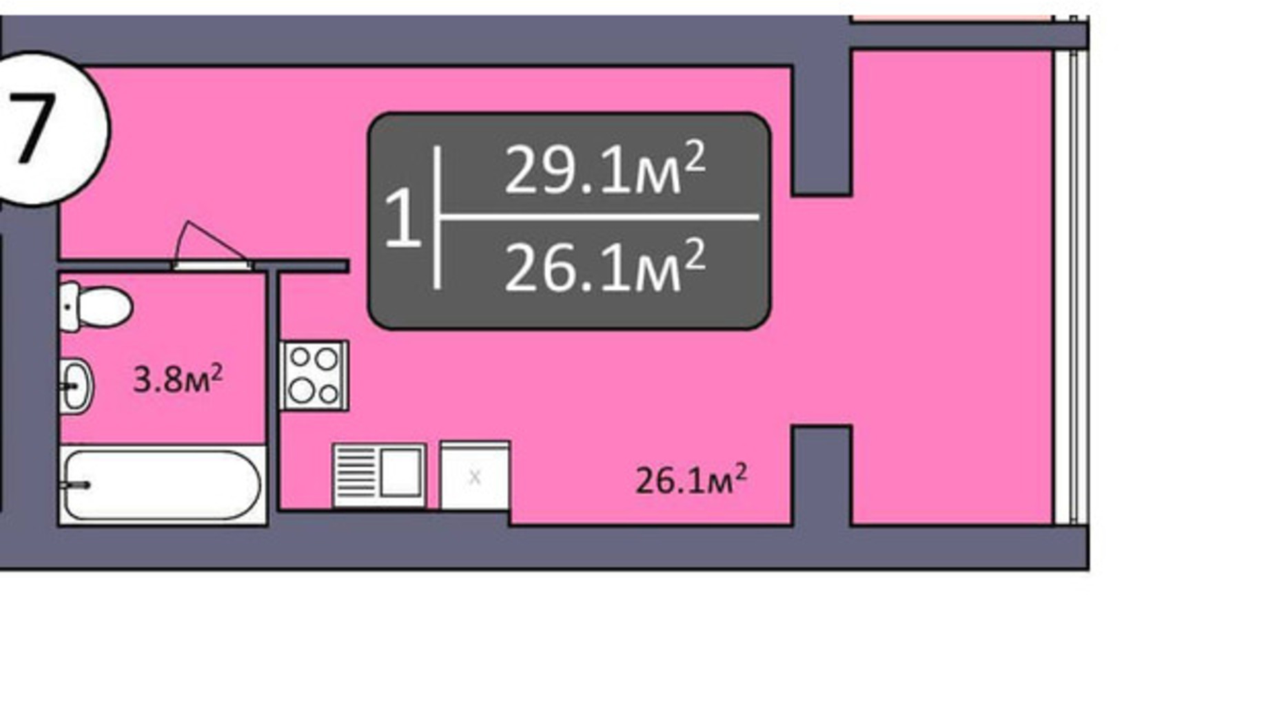 Планировка 1-комнатной квартиры в ЖК Северная Мечта 29.1 м², фото 285073