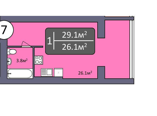 ЖК Северная Мечта: планировка 1-комнатной квартиры 29.1 м²