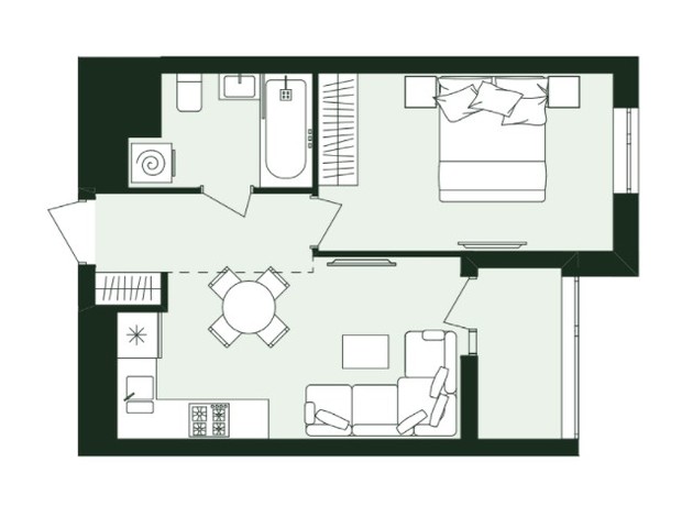 ЖК Avalon Zelena Street: планування 1-кімнатної квартири 37 м²