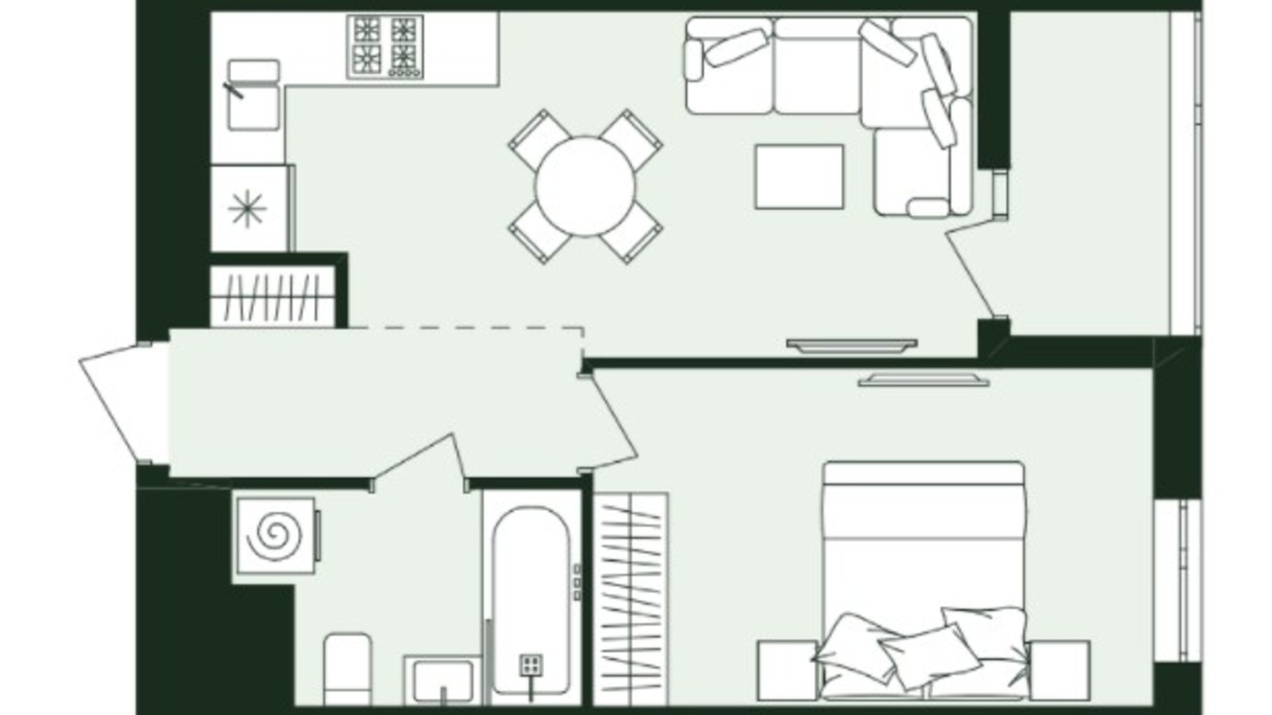 Планировка 1-комнатной квартиры в ЖК Avalon Zelena Street 39.58 м², фото 285491