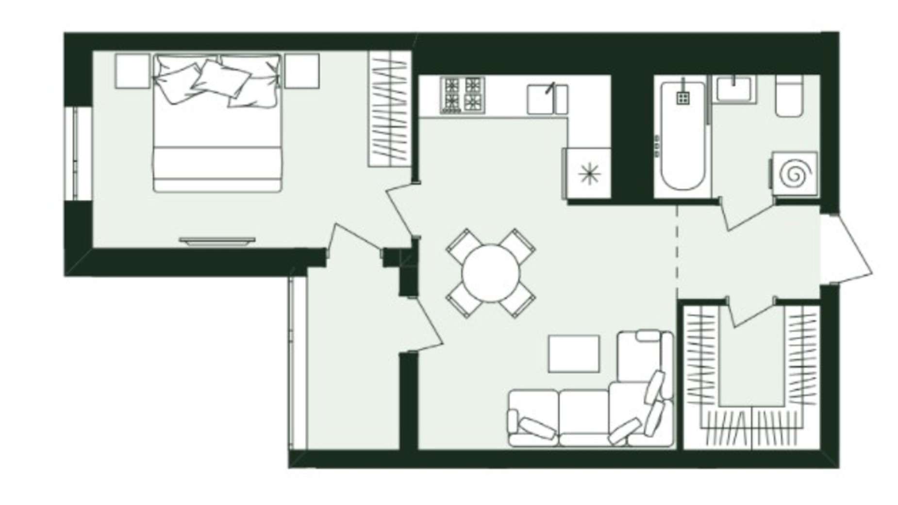 Планировка 1-комнатной квартиры в ЖК Avalon Zelena Street 41.85 м², фото 285494