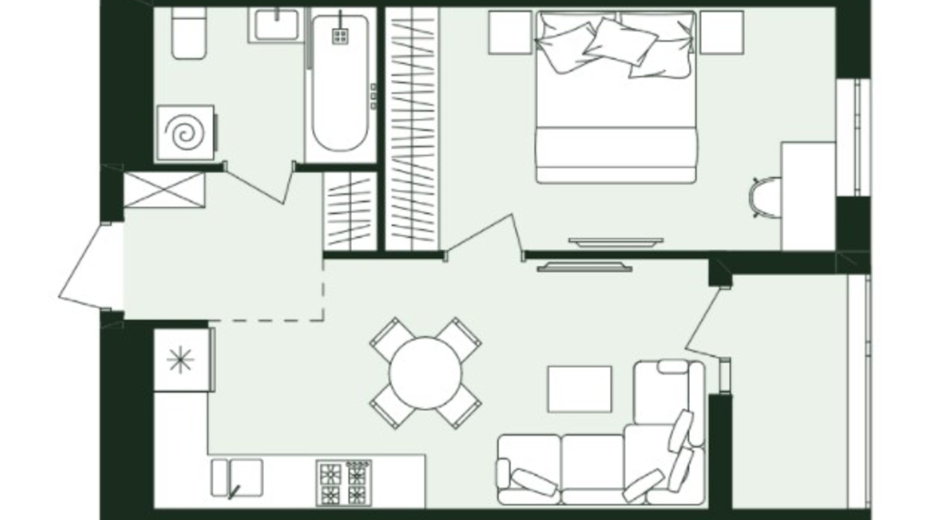 Планировка 1-комнатной квартиры в ЖК Avalon Zelena Street 40.58 м², фото 285495