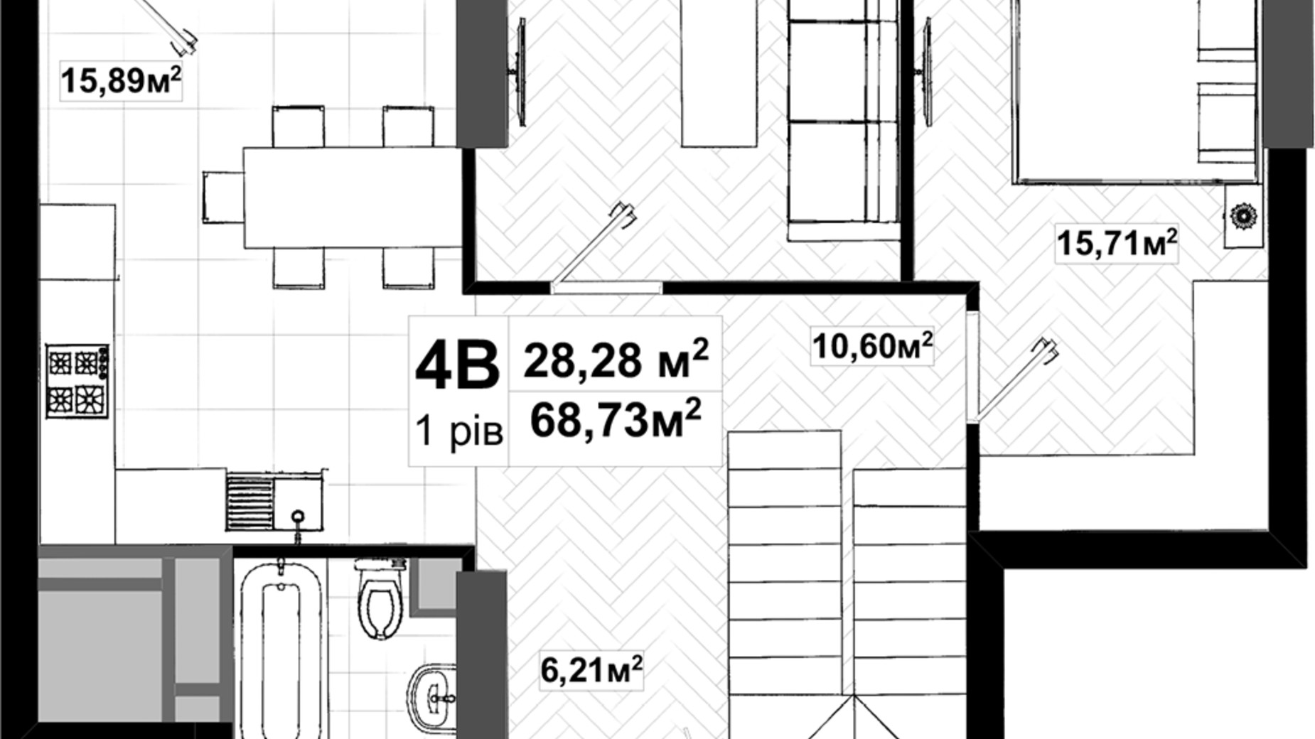 Планування багато­рівневої квартири в ЖК Uno City House 129.56 м², фото 285550