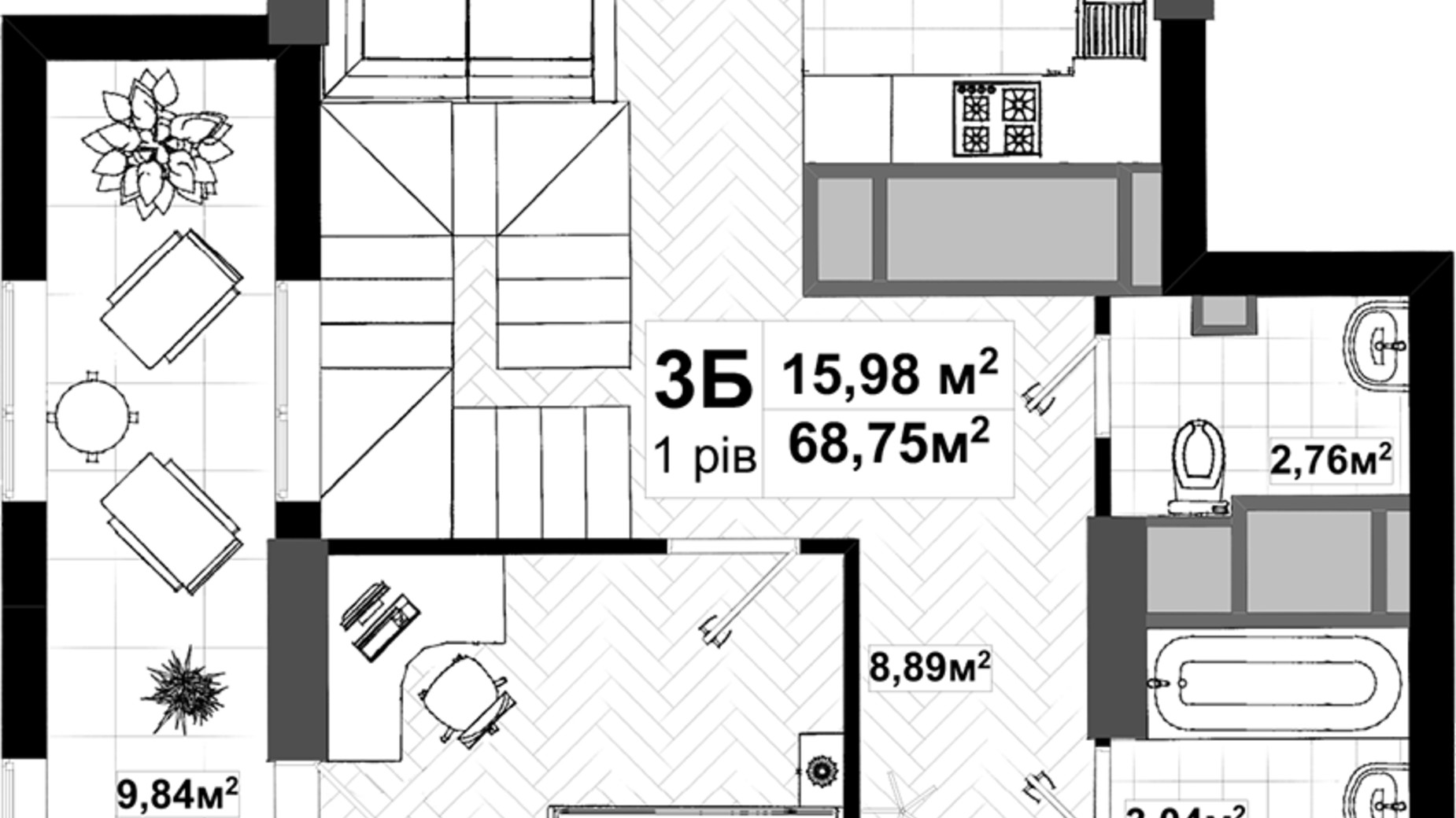 Планировка много­уровневой квартиры в ЖК Uno City House 141.43 м², фото 285556