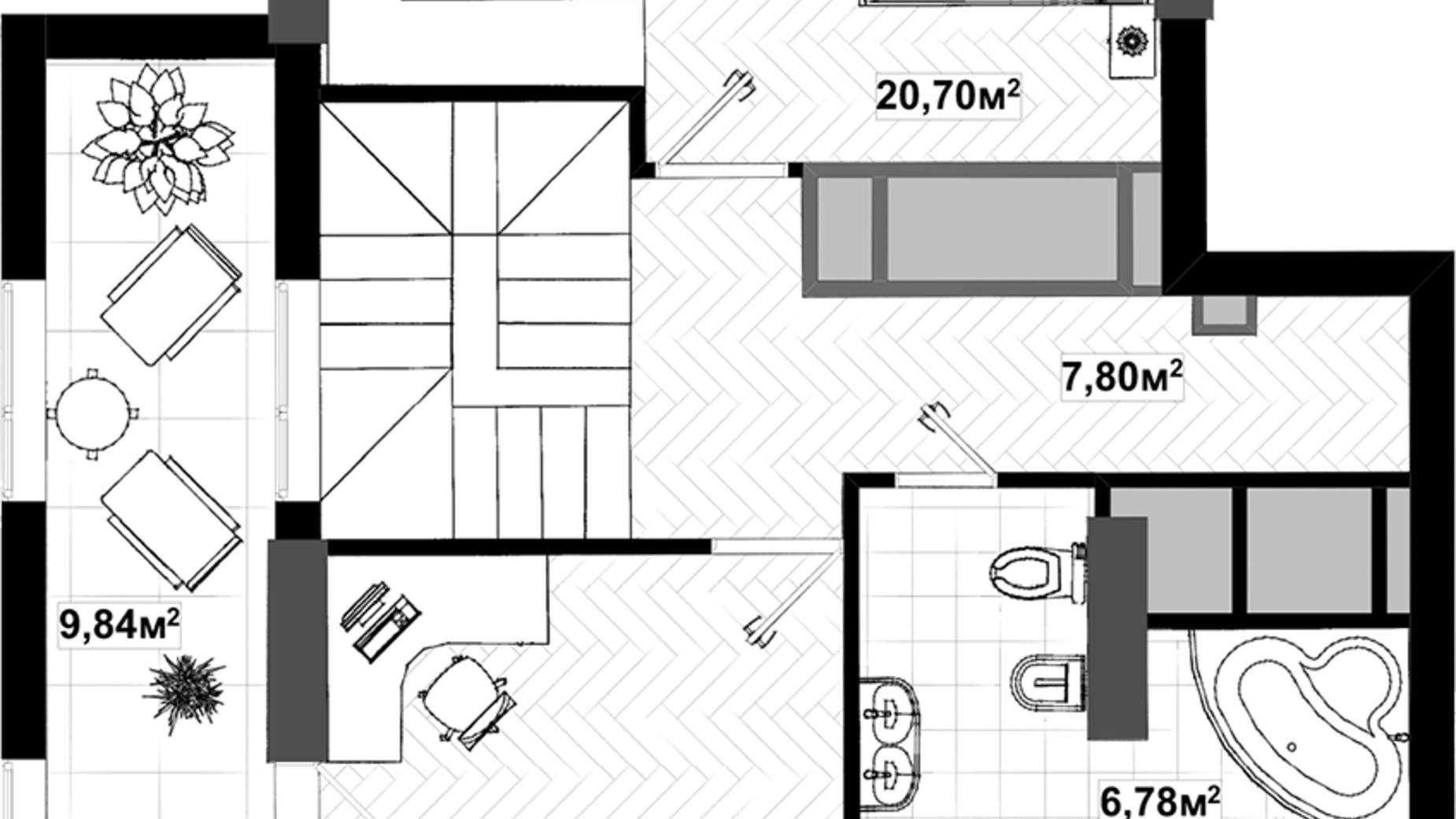 Планировка много­уровневой квартиры в ЖК Uno City House 141.43 м², фото 285557