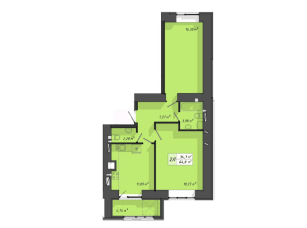 ЖК Львовский: планировка 2-комнатной квартиры 64.8 м²
