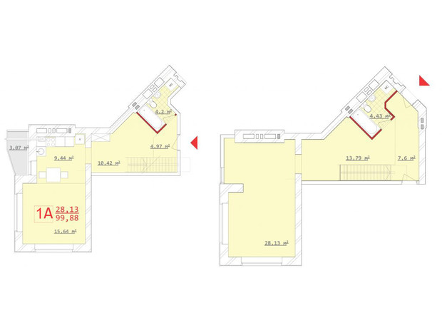 ЖК Новый дом Котлова: планировка 1-комнатной квартиры 99.88 м²