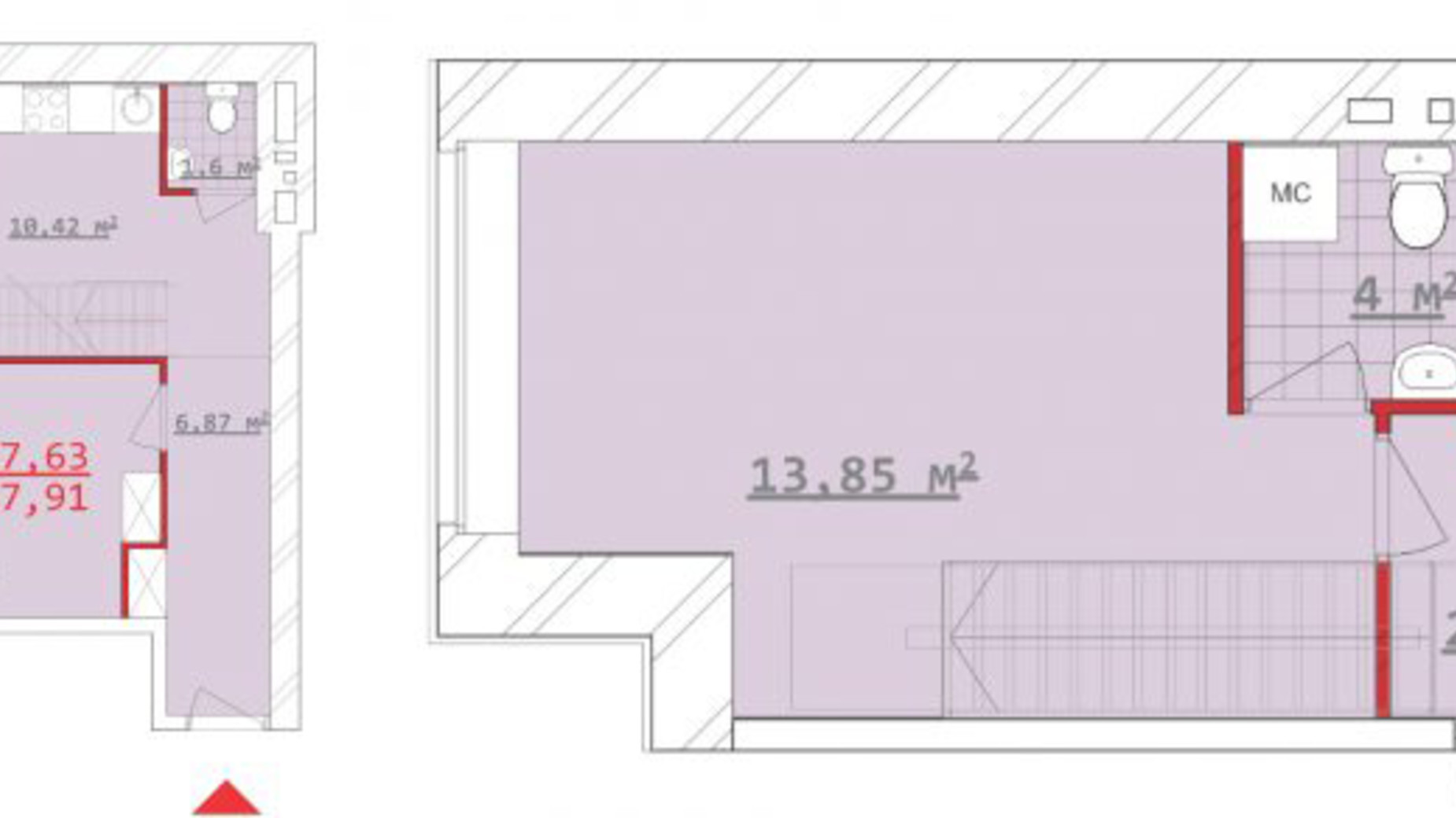 Планування багато­рівневої квартири в ЖК Новий дім Котлова 67.91 м², фото 286671