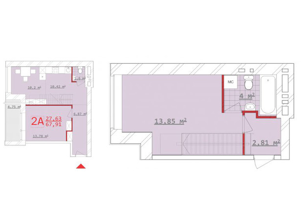 ЖК Новый дом Котлова: планировка 2-комнатной квартиры 67.91 м²
