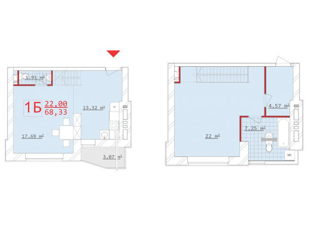 ЖК Новый дом Котлова: планировка 1-комнатной квартиры 68.33 м²