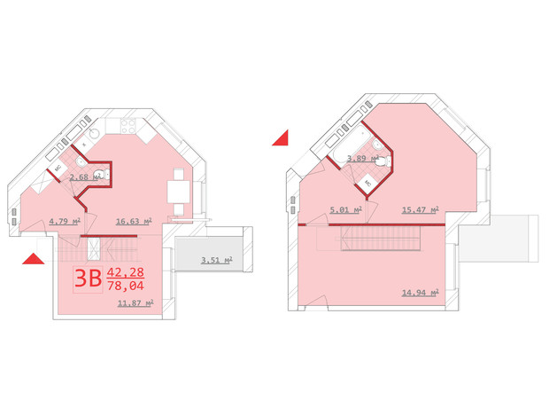 ЖК Новий дім Котлова: планування 2-кімнатної квартири 78.04 м²