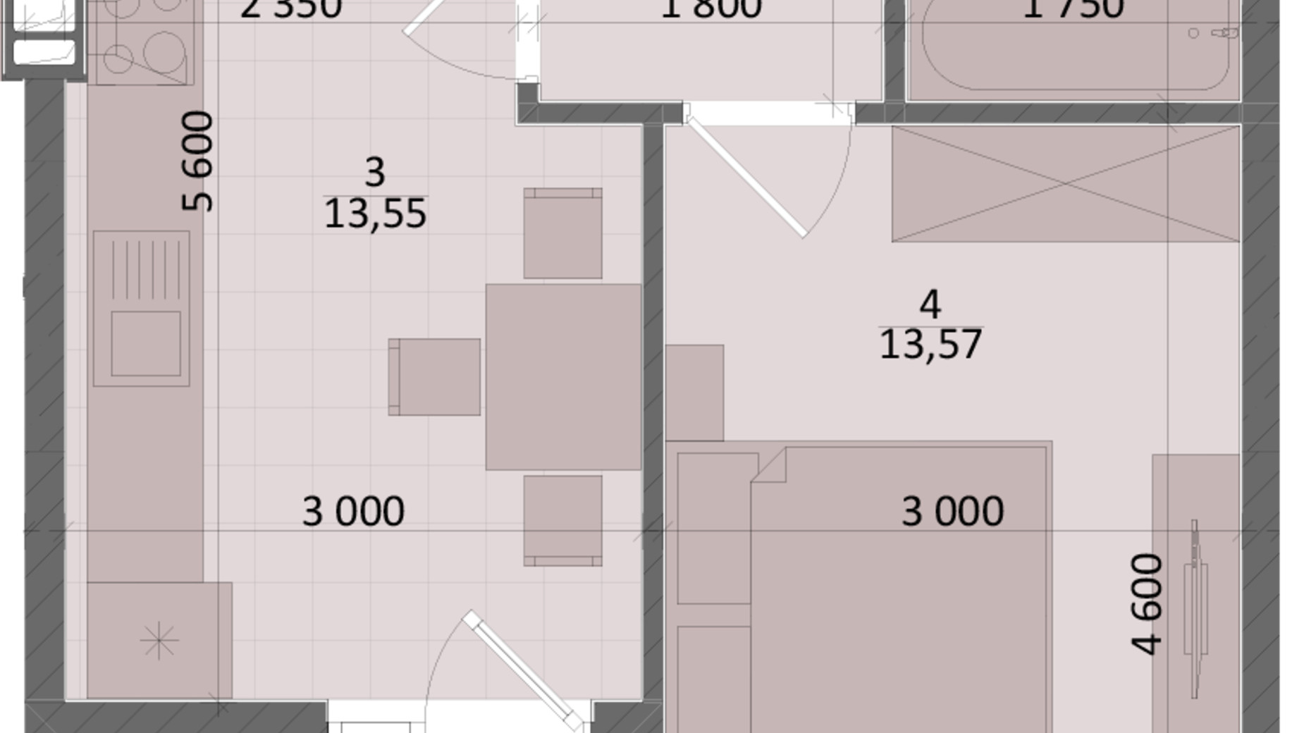 Планировка 1-комнатной квартиры в ЖК Дом на Подоле 36.72 м², фото 286734