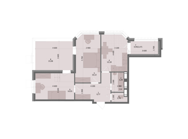 ЖК Дом на Подоле: планировка 2-комнатной квартиры 65.17 м²