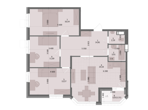 ЖК Дом на Подоле: планировка 3-комнатной квартиры 88.26 м²