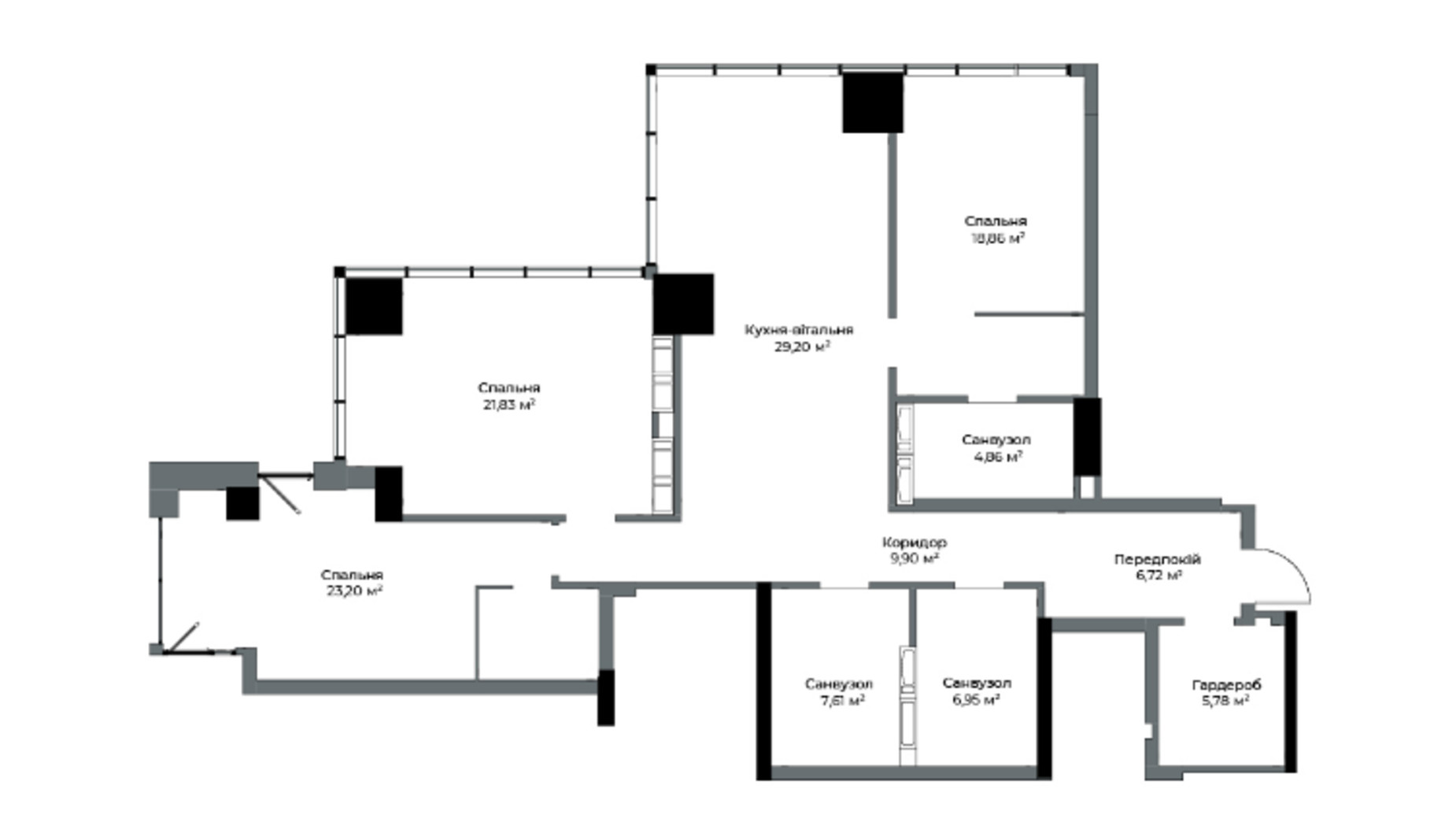 Планировка 3-комнатной квартиры в Инновационный комплекс A136 Highlight Tower 131.59 м², фото 287001