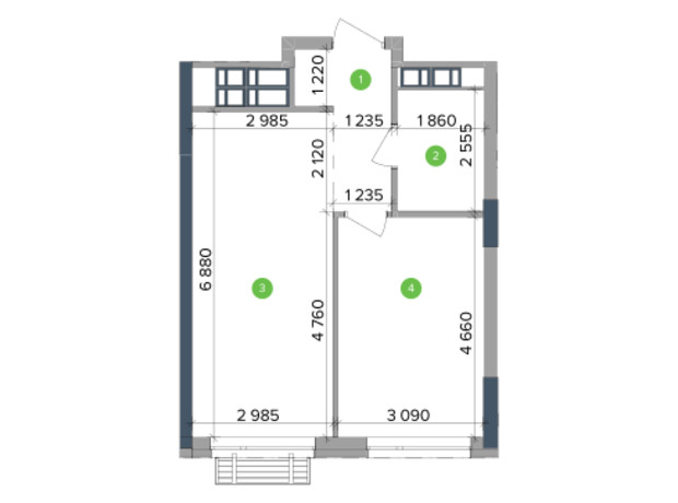 ЖК Метрополіс: планування 1-кімнатної квартири 44.88 м²