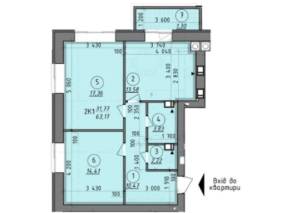 Планировка 2-комнатной квартиры в ЖК Французский Бульвар 63 м², фото 287050 Планировка 2-комнатной квартиры в ЖК Французский Бульвар 63 м², фото 287050